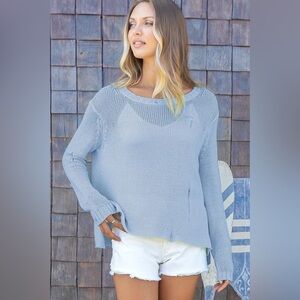 Wooden Ships Oliver Distressed Cotton‎ Crew Light Blue Size Small/Medium